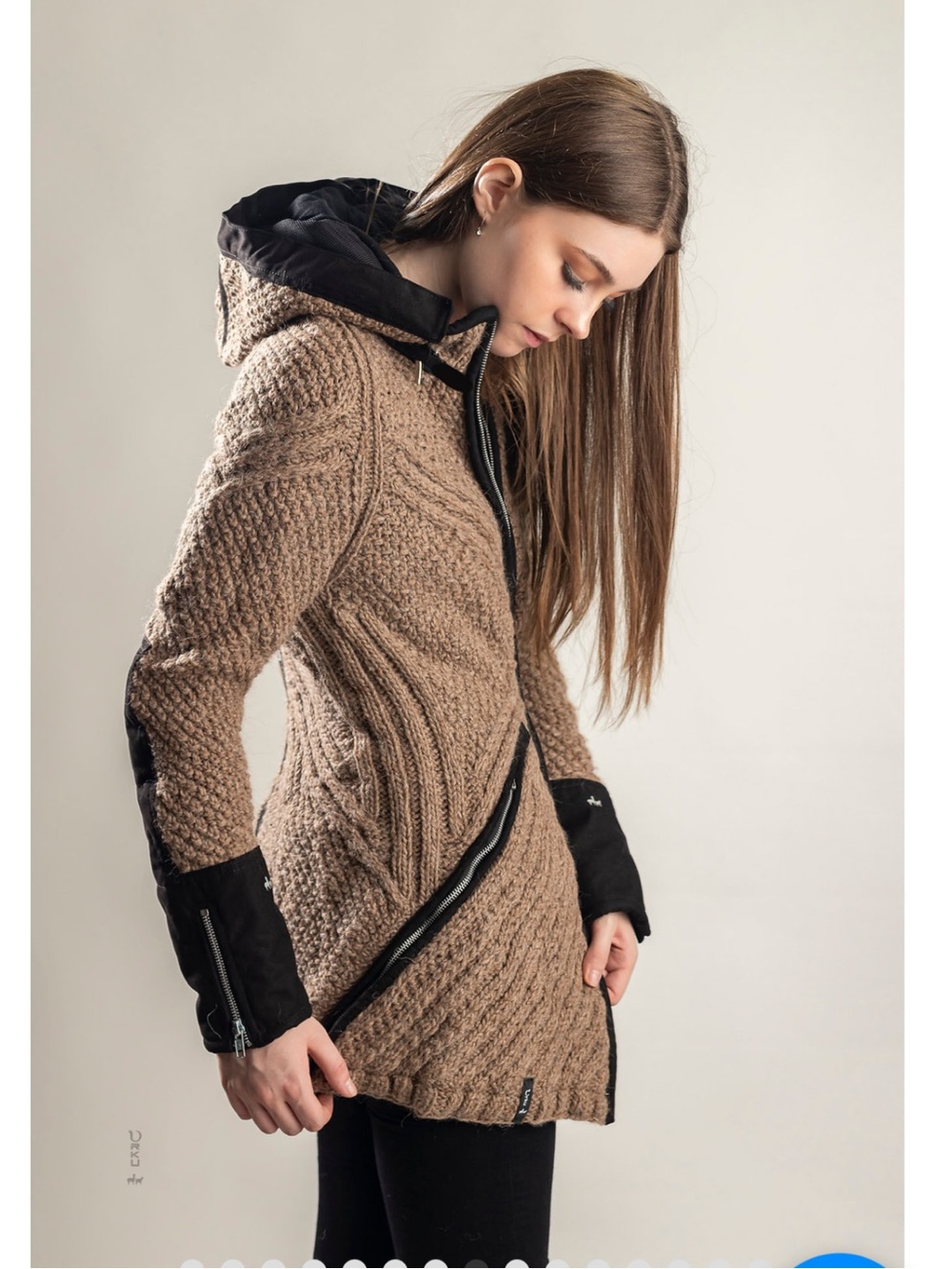 Urku Wool Blend Sophia-Alpaca Chunky Knit Asymmetrical Zip Coat Cardigan Medium